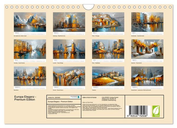 Produktbild: Europa Eleganz - Premium Edition (Wandkalender 2027 DIN A4 quer), CALVENDO Monatskalender