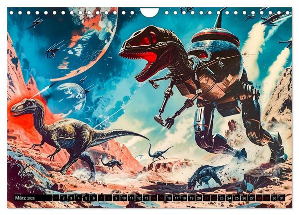 Produktbild: Dinosaurier Sci-Fi - Kampf der Urzeitgiganten im Weltall (Wandkalender 2026 DIN A4 quer), CALVENDO Monatskalender