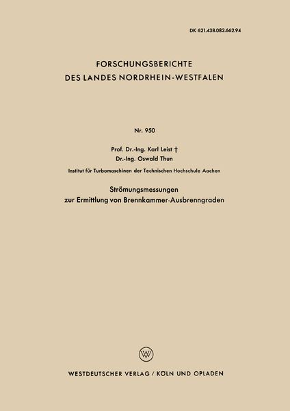 Produktbild: Str&ouml;mungsmessungen zur Ermittlung von Brennkammer-Ausbrenngraden