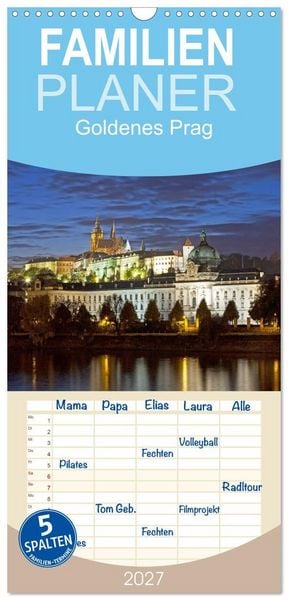 Produktbild: Familienplaner 2027 - Goldenes Prag mit 5 Spalten (Wandkalender, 21 x 45 cm) CALVENDO
