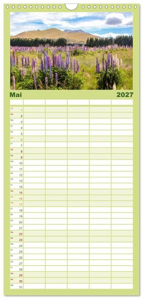 Produktbild: Familienplaner 2027 - Faszination Neuseeland mit 5 Spalten (Wandkalender, 21 x 45 cm) CALVENDO