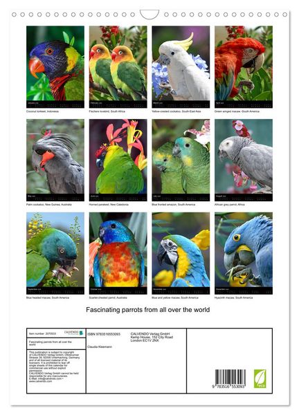Produktbild: Fascinating parrots from all over the world (Wall Calendar 2026 DIN A3 portrait), CALVENDO 12 Month Wall Calendar