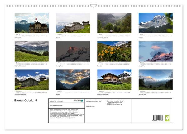 Produktbild: Berner Oberland (Wandkalender 2027 DIN A2 quer), CALVENDO Monatskalender