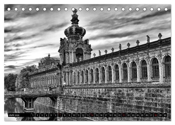 Produktbild: Dresden Faszination Schwarz Weiss (Tischkalender 2026 DIN A5 quer), CALVENDO Monatskalender