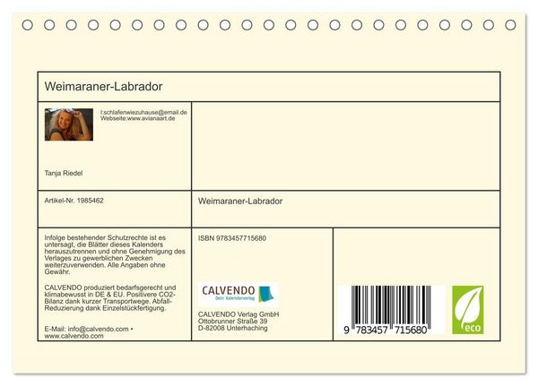 Produktbild: Weimaraner-Labrador (Tischkalender 2026 DIN A5 quer), CALVENDO Monatskalender