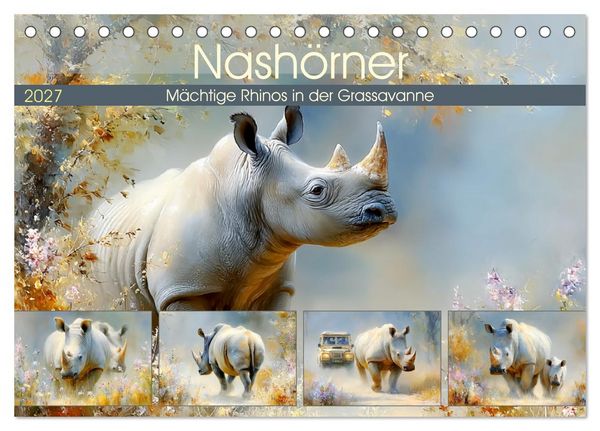 Produktbild: Nash&ouml;rner. M&auml;chtige Rhinos in der Grassavanne (Tischkalender 2027 DIN A5 quer), CALVENDO Monatskalender