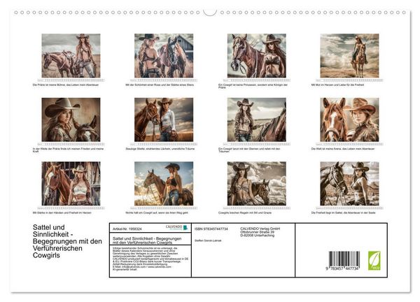 Produktbild: Sattel und Sinnlichkeit - Begegnungen mit den Verf&uuml;hrerischen Cowgirls (hochwertiger Premium Wandkalender 2026 DIN A2 quer), Kunstdruck in Hochglanz