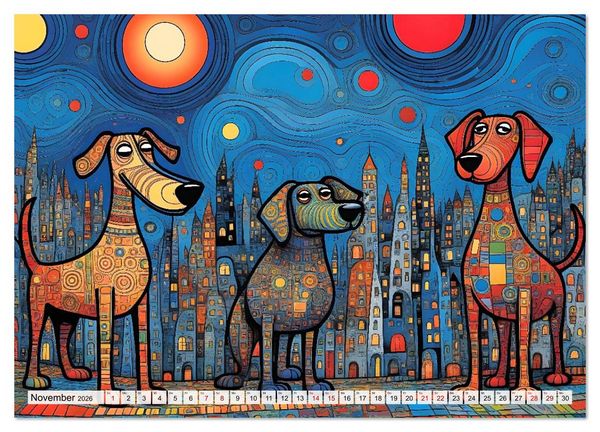 Produktbild: Bunte Hundebande (hochwertiger Premium Wandkalender 2026 DIN A2 quer), Kunstdruck in Hochglanz