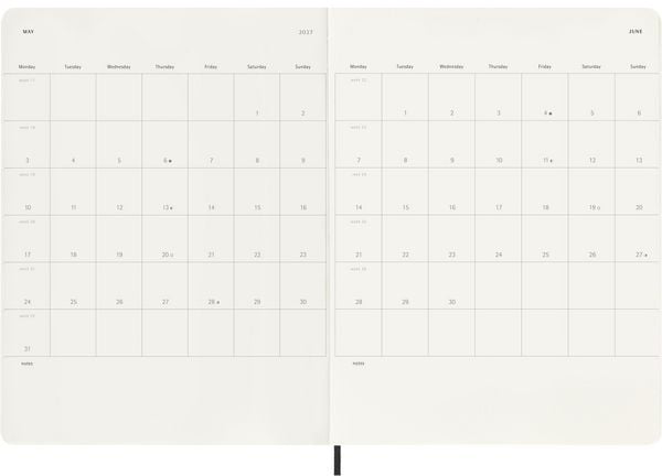Produktbild: Moleskine 12 Monate Wochen Notizkalender 2027, XL, 1 Wo = 1 Seite, rechts linierte Seite, Weicher Einband, Schwarz