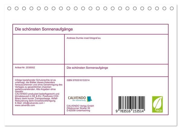 Produktbild: Die sch&ouml;nsten Sonnenaufg&auml;nge (Tischkalender 2026 DIN A5 quer), CALVENDO Monatskalender
