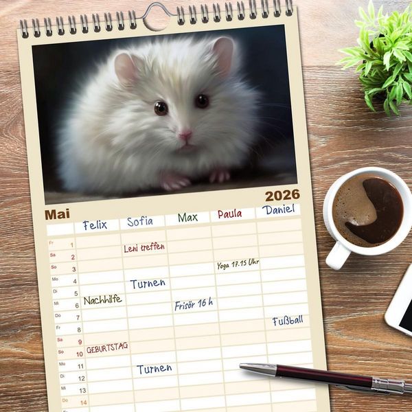 Produktbild: Familienplaner 2026 - Zauberhafte Fluffies mit 5 Spalten (Wandkalender, 21 x 45 cm) CALVENDO