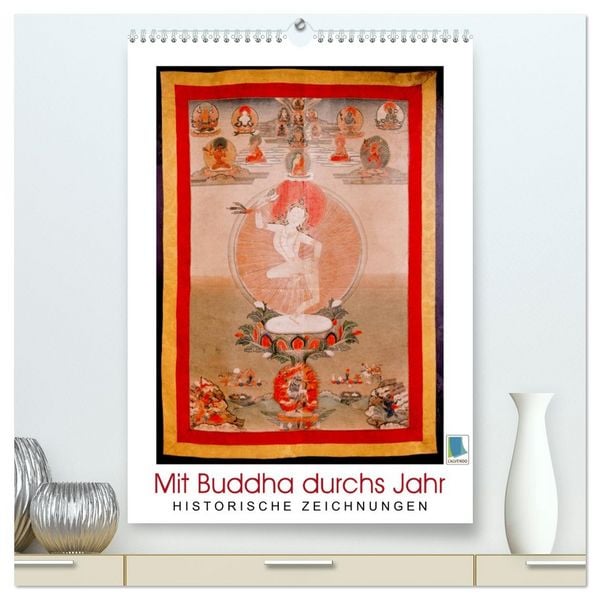 Mit Buddha durchs Jahr: historische Zeichnungen (hochwertiger Premium Wandkalender 2026 DIN A2 hoch), Kunstdruck in Hochglanz