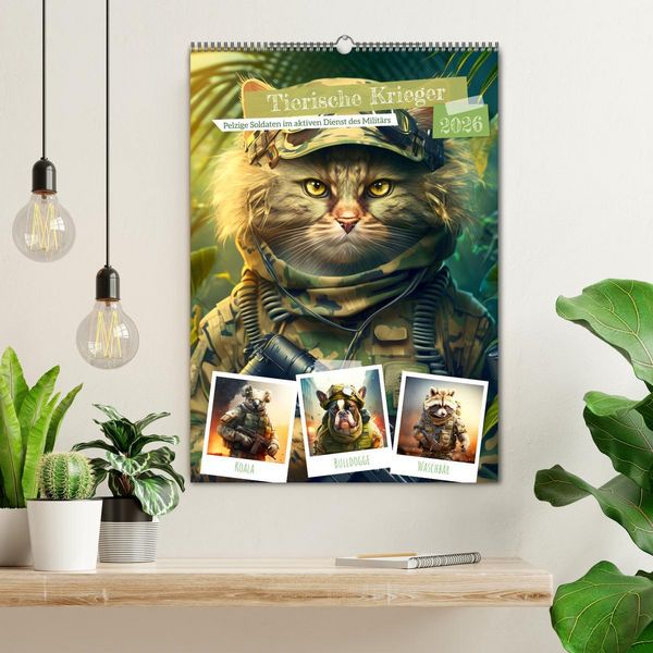 Produktbild: Tierische Krieger. Pelzige Soldaten im aktiven Dienst des Milit&auml;rs (Wandkalender 2026 DIN A2 hoch), CALVENDO Monatskalender