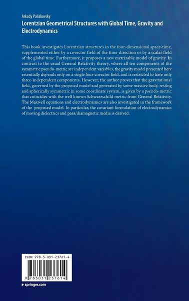 Produktbild: Lorentzian Geometrical Structures with Global Time, Gravity and Electrodynamics
