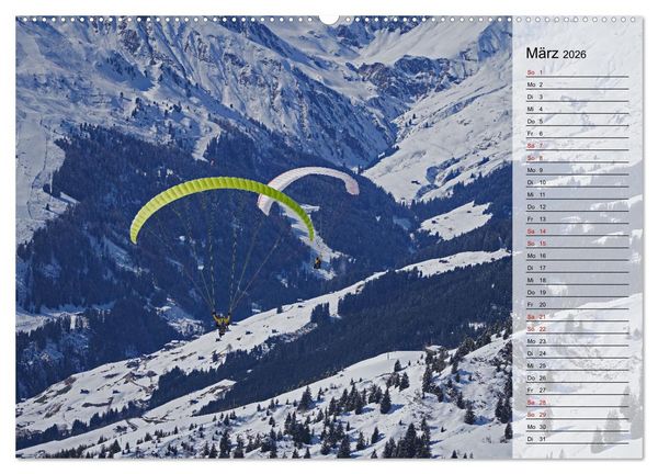 Produktbild: Gleitschirmfliegen in den Tuxer Alpen (hochwertiger Premium Wandkalender 2026 DIN A2 quer), Kunstdruck in Hochglanz