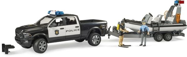 Produktbild: Bruder Dodge RAM 2500 Polizei Pickup, L+S,Anh.,Boot Fertigmodell Nutzfahrzeug Modell