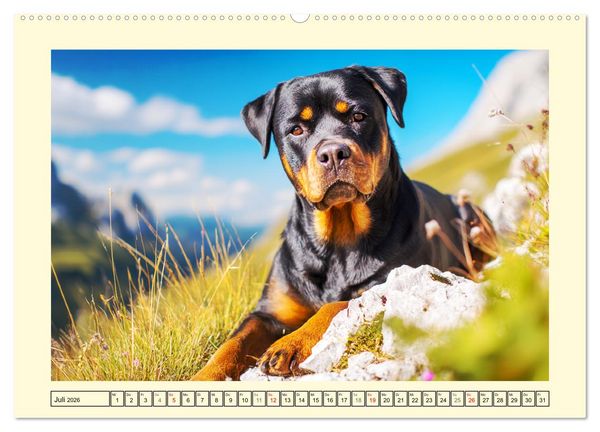 Produktbild: Rottweiler Momente. Kraftvolle Eleganz in der Natur (Wandkalender 2026 DIN A2 quer), CALVENDO Monatskalender