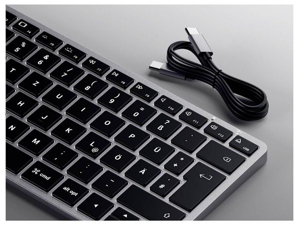 Produktbild: Satechi Slim X1 Mini Bluetooth&reg; Tastatur Deutsch, QWERTZ Anthrazit Multimediatasten, Beleuchtet