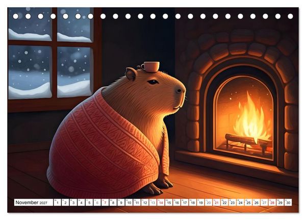 Produktbild: Capybara Carlo und die vier Jahreszeiten (Tischkalender 2027 DIN A5 quer), CALVENDO Monatskalender