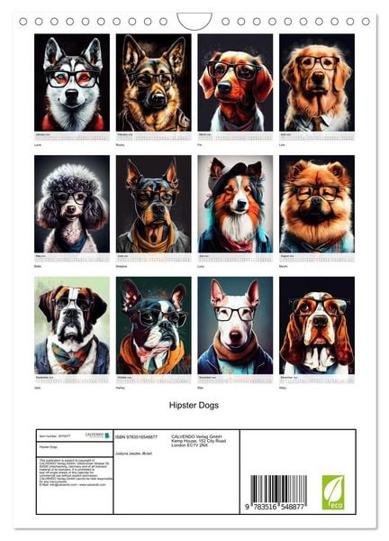 Produktbild: Hipster Dogs (Wall Calendar 2026 DIN A4 portrait), CALVENDO 12 Month Wall Calendar