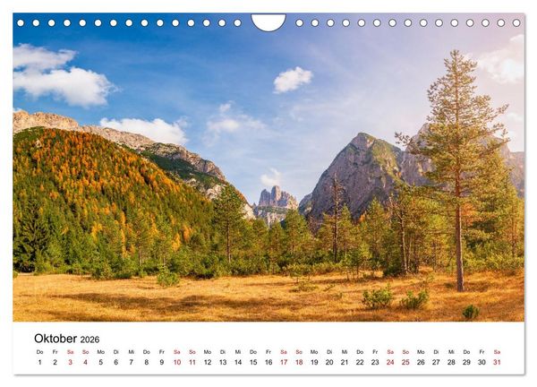 Produktbild: Dolomiten, Drei Zinnen Naturpark: Alpenlandschaften (Wandkalender 2026 DIN A4 quer), CALVENDO Monatskalender