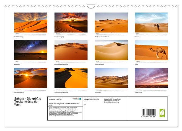 Produktbild: Sahara - Die gr&ouml;&szlig;te Trockenw&uuml;ste der Welt. (Wandkalender 2026 DIN A3 quer), CALVENDO Monatskalender