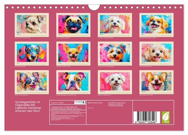 Produktbild: Hundegesichter im &Ouml;lgem&auml;lde-Stil. Liebliche Vierbeiner erfreuen das Herz! (Wandkalender 2026 DIN A4 quer), CALVENDO Monatskalender