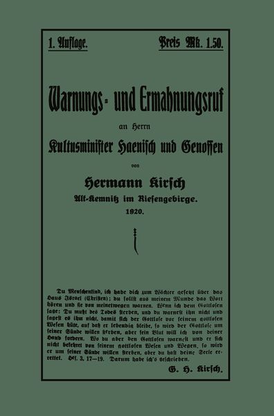 Produktbild: Warnungs- und Ermahnungsruf an Herrn Kultusminister Haenisch und Genossen