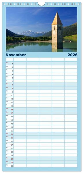 Produktbild: Familienplaner 2026 - Vinschgau - Die Sonnenseite S&uuml;dtirols mit 5 Spalten (Wandkalender, 21 x 45 cm) CALVENDO