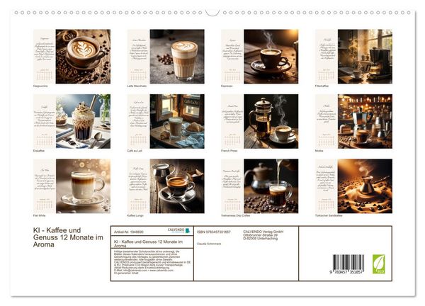Produktbild: KI - Kaffee und Genuss 12 Monate im Aroma (hochwertiger Premium Wandkalender 2026 DIN A2 quer), Kunstdruck in Hochglanz