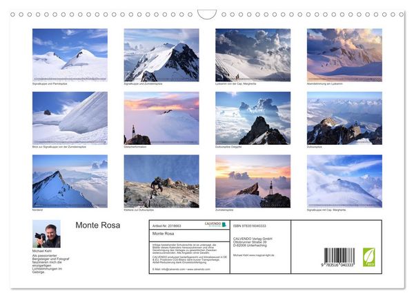 Produktbild: Monte Rosa (Wandkalender 2026 DIN A3 quer), CALVENDO Monatskalender