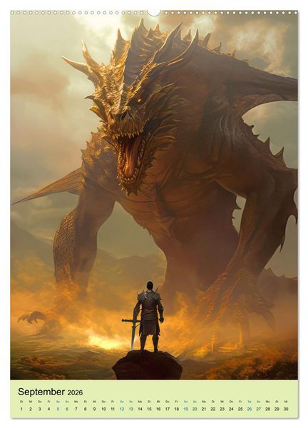 Produktbild: Drachen und stolze Ritter (hochwertiger Premium Wandkalender 2026 DIN A2 hoch), Kunstdruck in Hochglanz