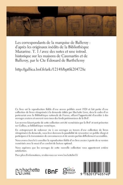 Produktbild: Correspondants Marquise de Balleroy: d'Apr&egrave;s Originaux In&eacute;dits de la Biblioth&egrave;que Mazarine. T. 1