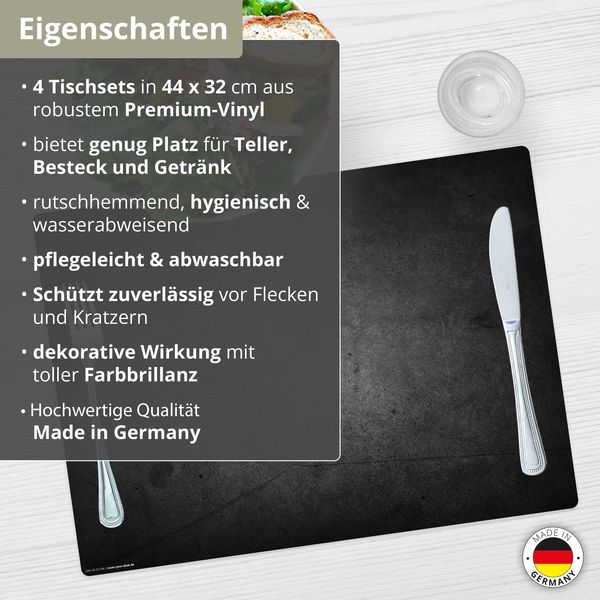 Produktbild: Tischsetmacher Tischsets Schieferplatte schwarz, aus hochwertigem Vinyl (4 St&uuml;ck), 44 x 32 cm