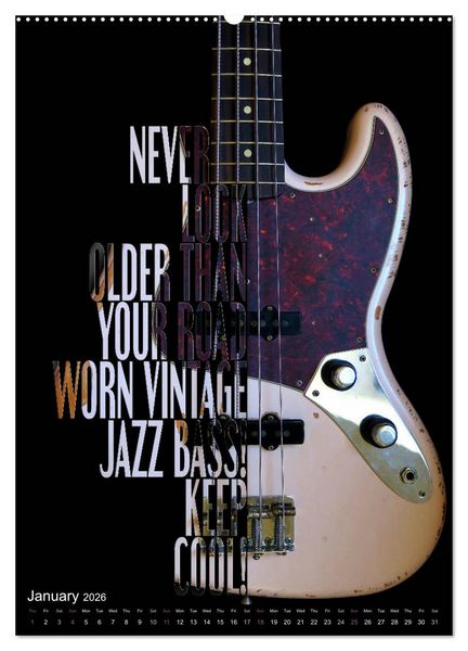 Produktbild: Rock Guitar Beauties (High Quality Premium Wall Calendar 2026 DIN A2 portrait),CALVENDO 12 Month Wall Calendar