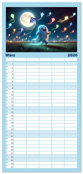 Produktbild: Familienplaner 2026 - Spuk und Spiel: Ein Jahr mit kleinen Plagegeistern mit 5 Spalten (Wandkalender, 21 x 45 cm) CALVENDO