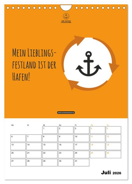 Produktbild: hafenprinzessin: Ankertr&auml;ume & Meer - Der moderne Zitate-Wandkalender f&uuml;r maritime Lebensmomente! (Wandkalender 2026 DIN A4 hoch), CALVENDO Monatskalender