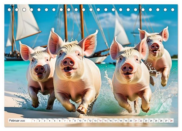 Produktbild: Schwimmende Schweine im Paradies (Tischkalender 2026 DIN A5 quer), CALVENDO Monatskalender