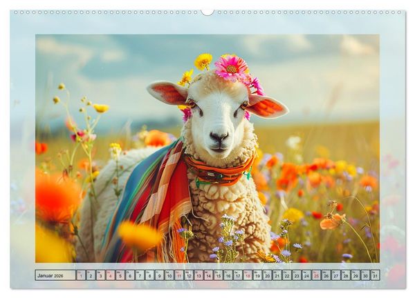 Produktbild: Bunter Schafschick. Flauschige Trendsetter zum verlieben (hochwertiger Premium Wandkalender 2026 DIN A2 quer), Kunstdruck in Hochglanz