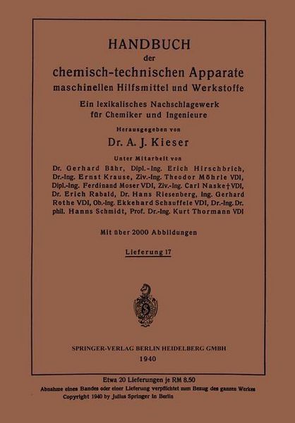 Produktbild: Handbuch der chemisch-technischen Apparate maschinellen Hilfsmittel und Werkstoffe