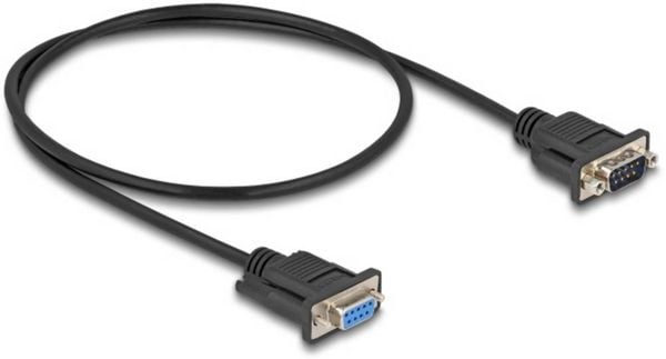 Produktbild: Delock Seriell Anschlusskabel [1x D-SUB-Stecker 9pol. - 1x D-SUB-Buchse 9pol.] 0.5m Schwarz