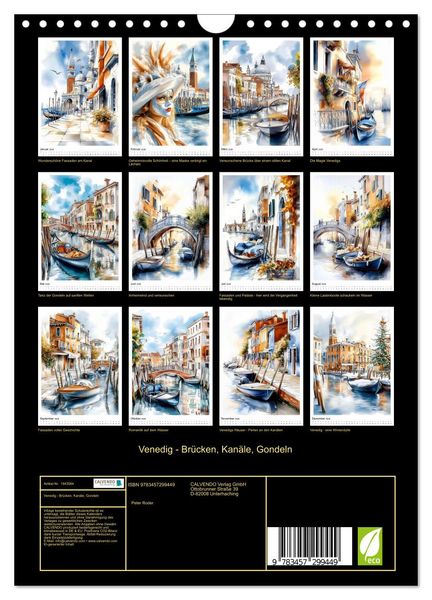 Produktbild: Venedig - Br&uuml;cken, Kan&auml;le, Gondeln (Wandkalender 2026 DIN A4 hoch), CALVENDO Monatskalender