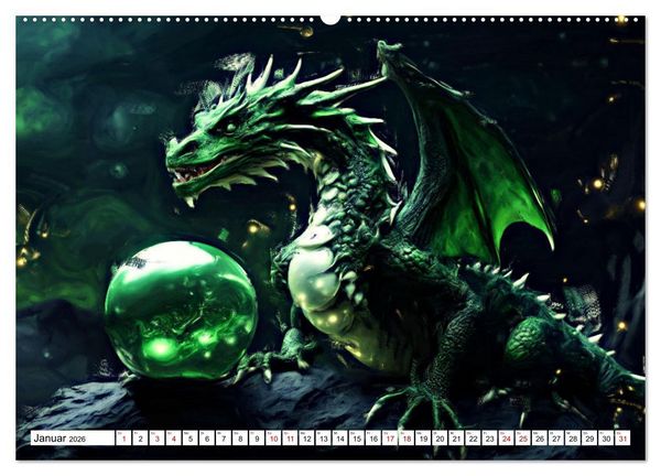 Produktbild: Drachen - Gef&uuml;rchtete, aber nicht immer b&ouml;se Fabelwesen (Wandkalender 2026 DIN A2 quer), CALVENDO Monatskalender