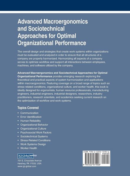 Produktbild: Advanced Macroergonomics and Sociotechnical Approaches for Optimal Organizational Performance