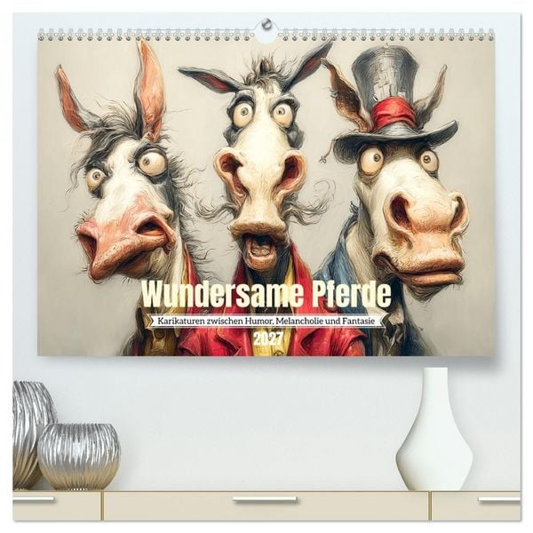Produktbild: Wundersame Pferde. Karikaturen zwischen Humor, Melancholie und Fantasie (hochwertiger Premium Wandkalender 2027 DIN A2 quer), Kunstdruck in Hochglanz
