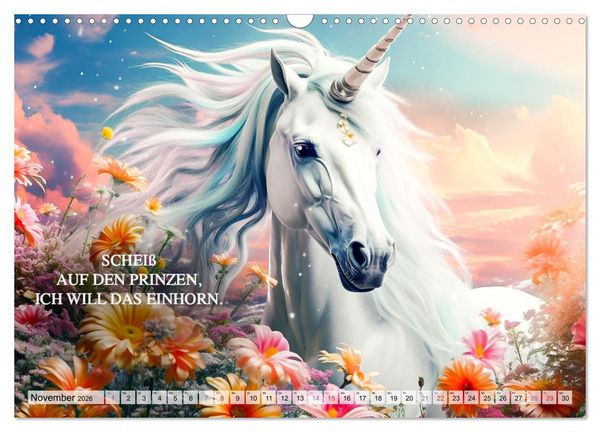 Produktbild: Einhorn und coole Spr&uuml;che (Wandkalender 2026 DIN A3 quer), CALVENDO Monatskalender
