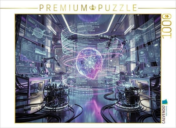 CALVENDO Puzzle Bitte_keine_Panik - Die KI will nur spielen. | 1000 Teile Lege-Größe 64x48cm Foto-Puzzle für glückliche Stunden