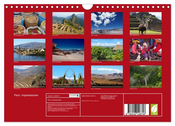 Produktbild: Per&uacute;. Impressionen (Wandkalender 2026 DIN A4 quer), CALVENDO Monatskalender