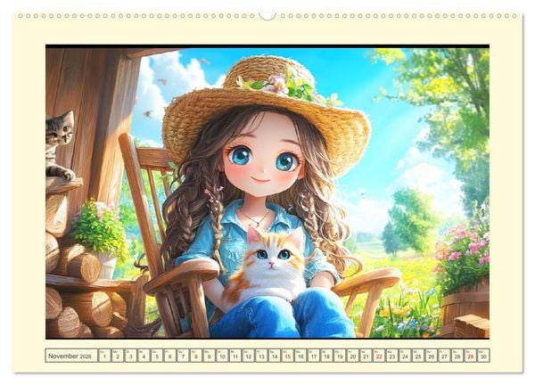 Produktbild: Kleine Cowgirls. Niedliche M&auml;dchen mit tierischen Freunden (hochwertiger Premium Wandkalender 2026 DIN A2 quer), Kunstdruck in Hochglanz