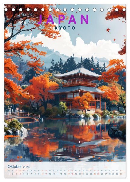 Produktbild: Japan - Old School Poster Style (Tischkalender 2026 DIN A5 hoch), CALVENDO Monatskalender